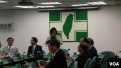 民进党主席蔡英文就马习会发表讲话(美国之音李逸华拍摄)