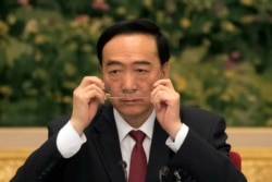 2017年10月19日,在北京举行的中共第十九次党代会期间,新疆党委书记陈全国在新疆代表团会议上。