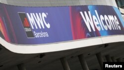 西班牙巴塞罗那世界移动通信大会会标。(2020年2月12日)