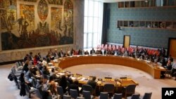 联合国安理会成员齐聚联合国安理会会议厅,讨论叙利亚问题(2019年4月30日)。