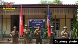 ရခိုင်ပြည်နယ်၊ မောင်တောမြို့ကို AA အာရက္ခတပ်တော်က သိမ်းပိုက်ပြီးနောက် အစိုးရရုံးတွေရှေ့မှာ မှတ်တမ်းဓာတ်ပုံရိုက်ပြီး AA Info Desk ဖေ့စ်ဘုတ်ပေ့ချ်မှာ တင်ထားတဲ့ပုံတချို့။(ဒီဇင်ဘာ ၆၊ ၂၀၂၄/AA Info Desk)