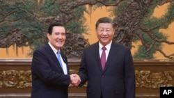 台湾前总统马英九2024年4月10日与中国国家主席习近平会面。(中国官方照片)