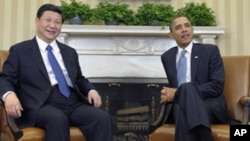 2012年2月14日,当时担任中国国家副主席的习近平访美时在白宫与美国总统奥巴马会晤。(资料照片)