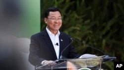 中国驻美国大使谢锋在圣地牙哥动物园大熊猫新馆开幕仪式上发表讲话。(美联社:2024年8月8日)