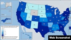 美国各州寨卡病毒病例地图(美国疾病防治中心网路截图)