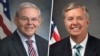 参议院外交关系委员会主席梅嫩德斯参议员(Sen. Bob Menendez, D-NJ)(左)和参议院预算委员会首席共和党议员格雷厄姆(Sen. Lindsey Graham, R-SC)(右)