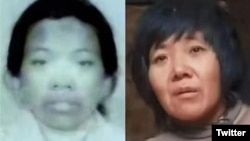 小花梅(左)与锁链女被江苏省当局认定为同一人。(推特图片)