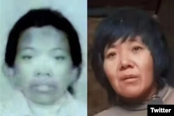 小花梅(左)与锁链女被江苏省当局认定为同一人。(推特图片)