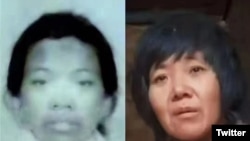 小花梅(左)与锁链女被江苏省当局认定为同一人。(推特图片)