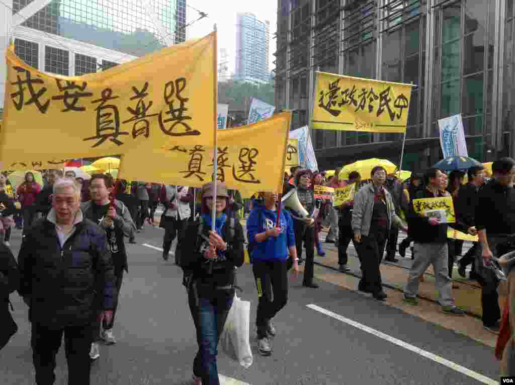 数万港人参与民阵争取真普选大游行(美国之音海彦拍摄)