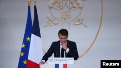 Президент Франції Еммануель Макрон виступив із промовою перед послами Франції у понеділок, 6 січня 2025 року, в Єлисейському палаці в Парижі. Фото REUTERS
