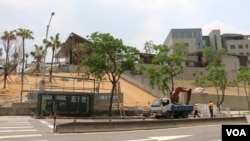 进入施工尾声的美国在台协会驻台北办事处新馆。(美国之音杨明拍摄)