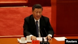 中共领导人习近平2020年10月23日在纪念“抗美援朝”会议上发表讲话(路透社)