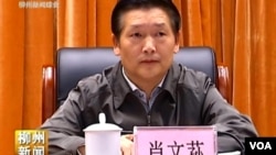 柳州市长肖文荪,他在2015年11月“落河”死亡(柳州电视新闻截屏)