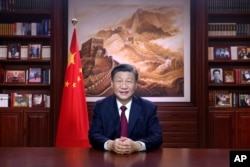 中国领导人习近平在发表新年讲话。(2022年12月31日)