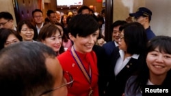捷克众议院议长马克塔·佩卡洛娃·阿达莫娃(Marketa Pekarova Adamova)2023年3月28日赴台湾立法院演说。(路透社)