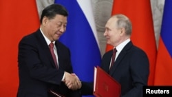 俄罗斯总统普京与中国国家主席习近平在莫斯科克里姆林宫举行会晤。(2023年3月21日)