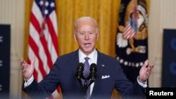 美国总统拜登在白宫通过视频在慕尼黑安全会议上发表讲话。(2021年2月19日)