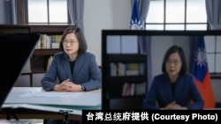 台湾总统蔡英文2021年5月10日对哥本哈根民主峰会发表视频演说(台湾总统府提供)