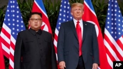 美国总统特朗普与朝鲜领导人金正恩今年6月在新加坡举行峰会,发表朝鲜半岛去核化声明。