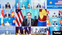 资料照片:美国国务卿布林肯与东盟外长通过视频举行了美国-东盟外长特别会议。(2021年7月14日)