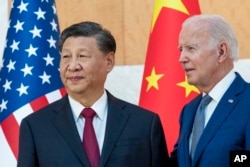 美国总统拜登与中国领导人习近平在印尼巴厘岛的20国集团峰会上见面。(2022年11月14日)