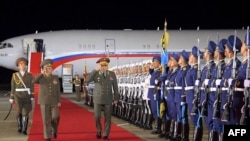 朝鲜官媒发表俄罗斯国防部长绍伊古(Sergei K. Shoigu)2023年7月26日抵达朝鲜访问的照片。
