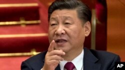 中共最高领导人习近平在北京人大会堂召开的十九大闭幕式上。(2017年10月24日)