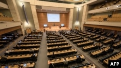 资料照片:联合国人权理事会在日内瓦就白俄罗斯问题举行的一次会议。(2020年9月18日)